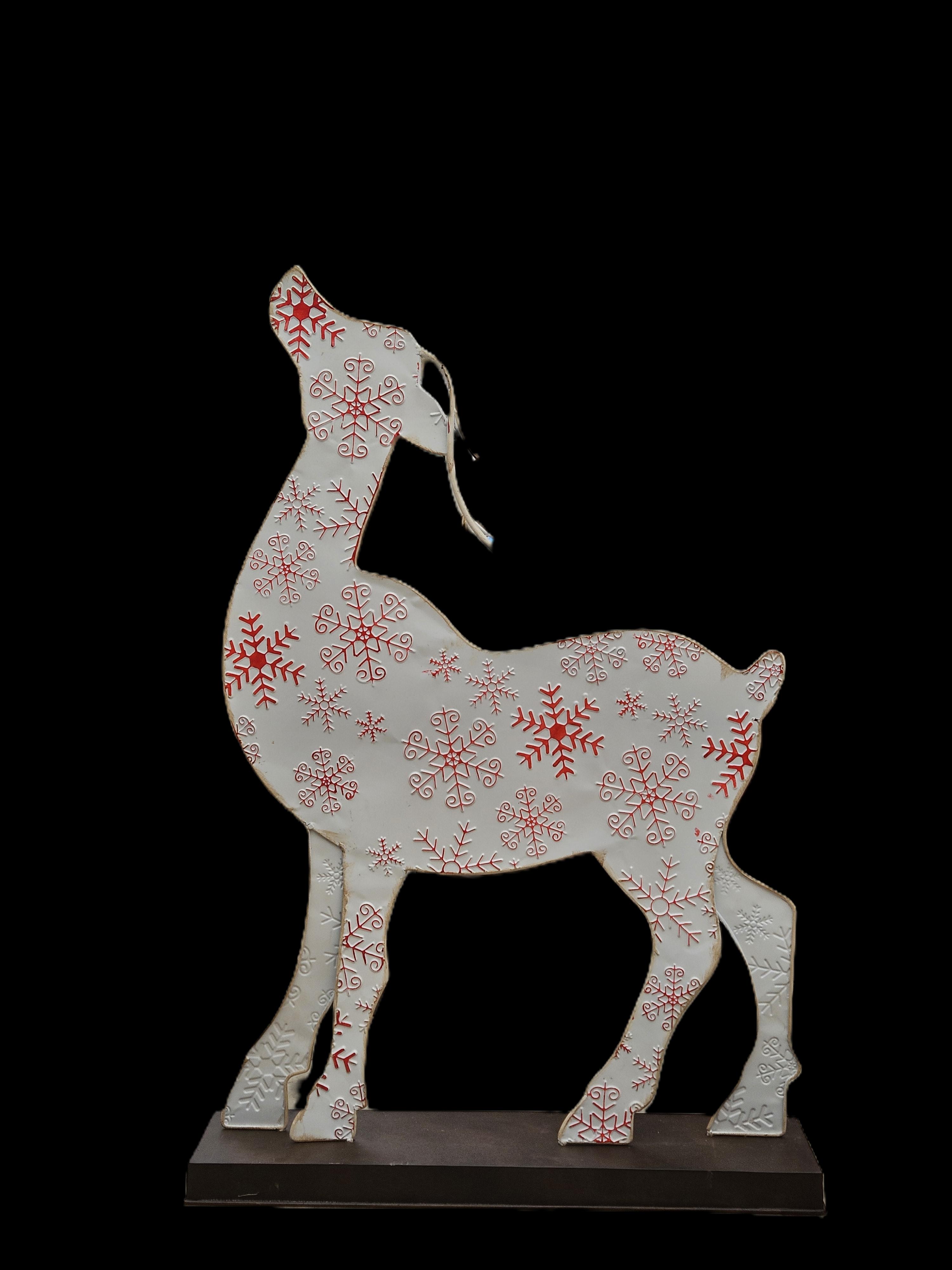 White Deer With Red Snowflakes